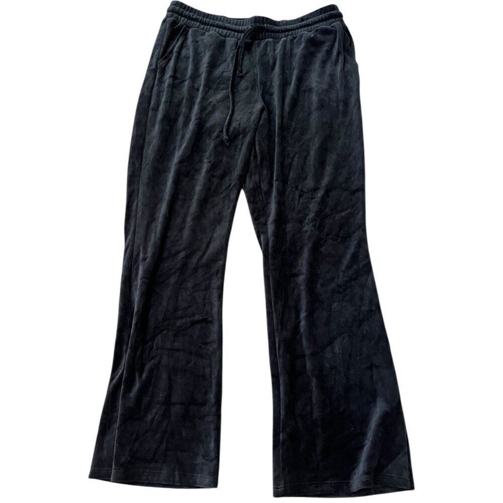Aqua Ladies Large Black Velvet Pants Elastic Waist Pull On Casual Wide Leg NWT